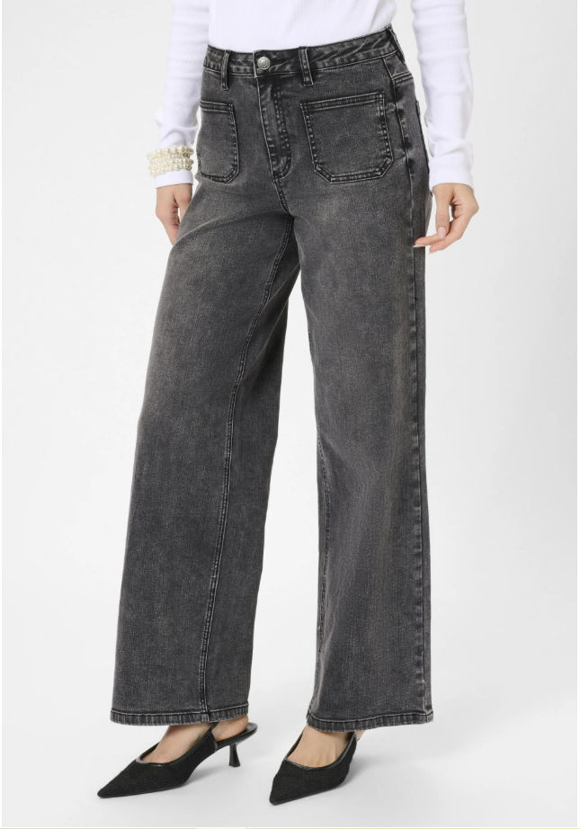 جينز KABROOK بقصة مستقيمة بخصر عالٍ وبتصميم مفلر – رمادي بتأثير فينتج